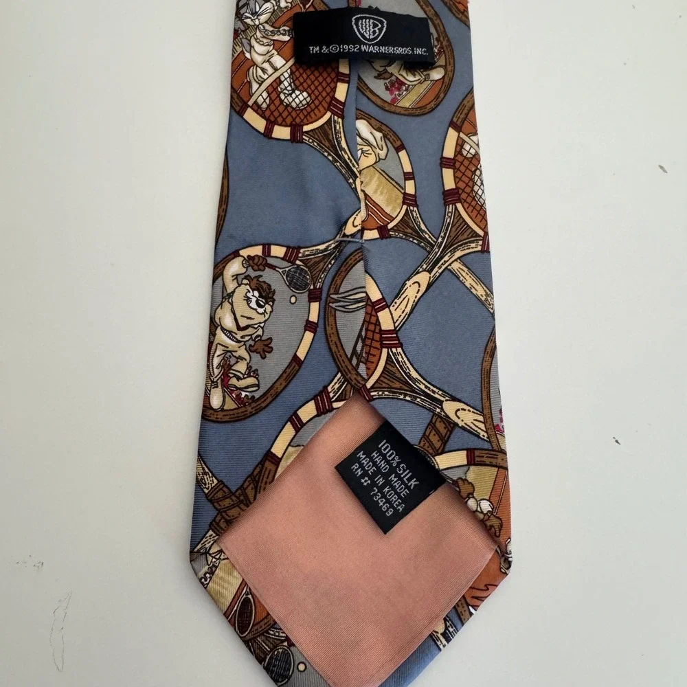 Vintage 1992 Warner Bros Looney Tunes Bugs Bunny Tennis Silk Necktie Men‎